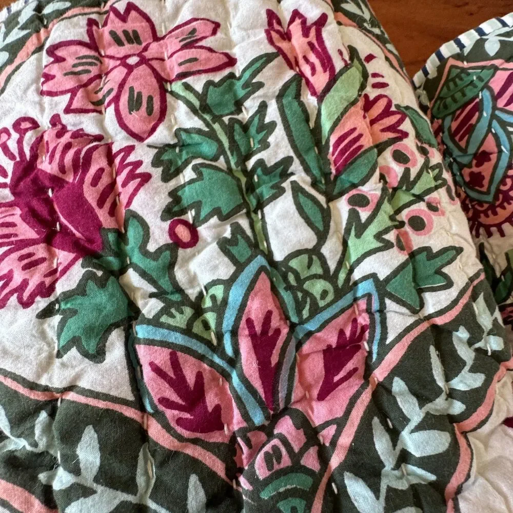 West Elm Rhode Mushroom Floral Stripe Reversible Cotton Percale King Sham Set